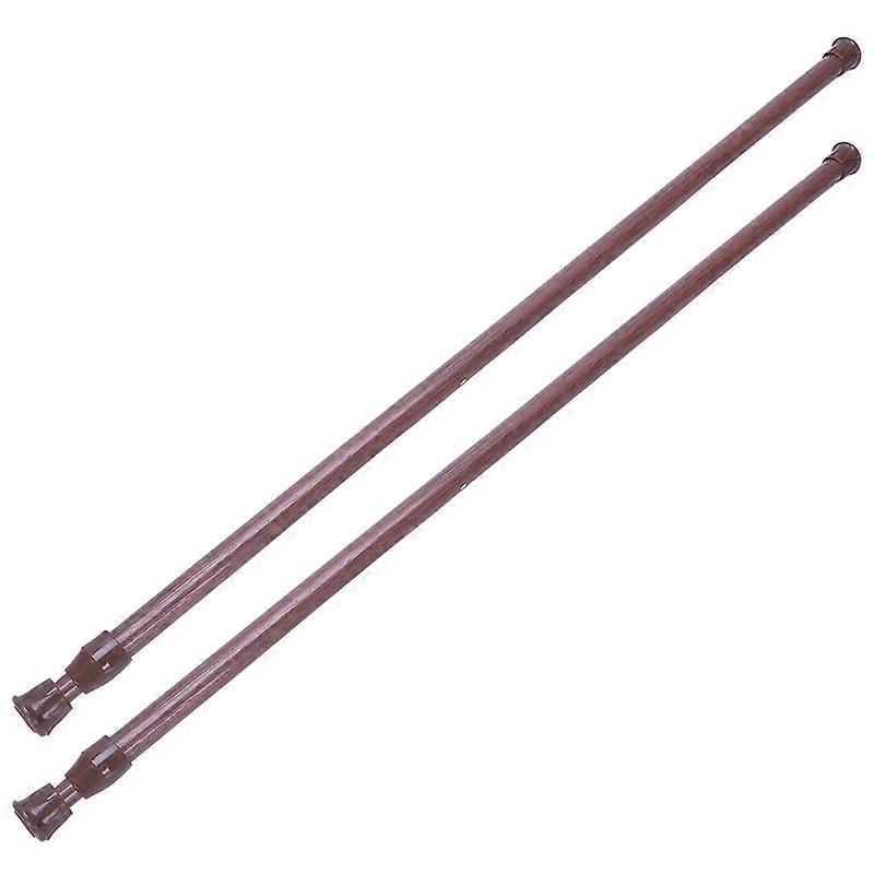 2X Extendable Telescopic Spring Loaded Net Voile Tension Curtain Rail Pole Rods 55-90Cm Wood Color