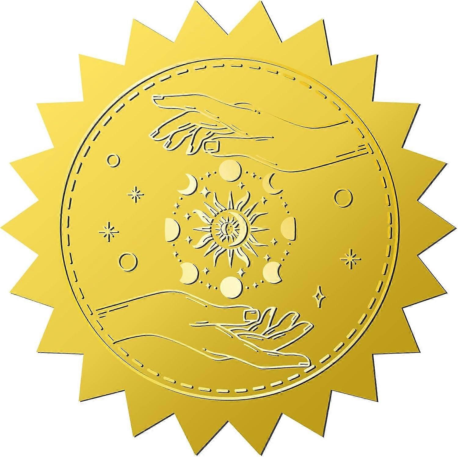 144Pcs Sun Moon Star Gold Foil Embossed Stickers 2" Tarot Self Adhesive Envelopes Seals Round Labels for Wedding Invitation Graduation Corporate Certi