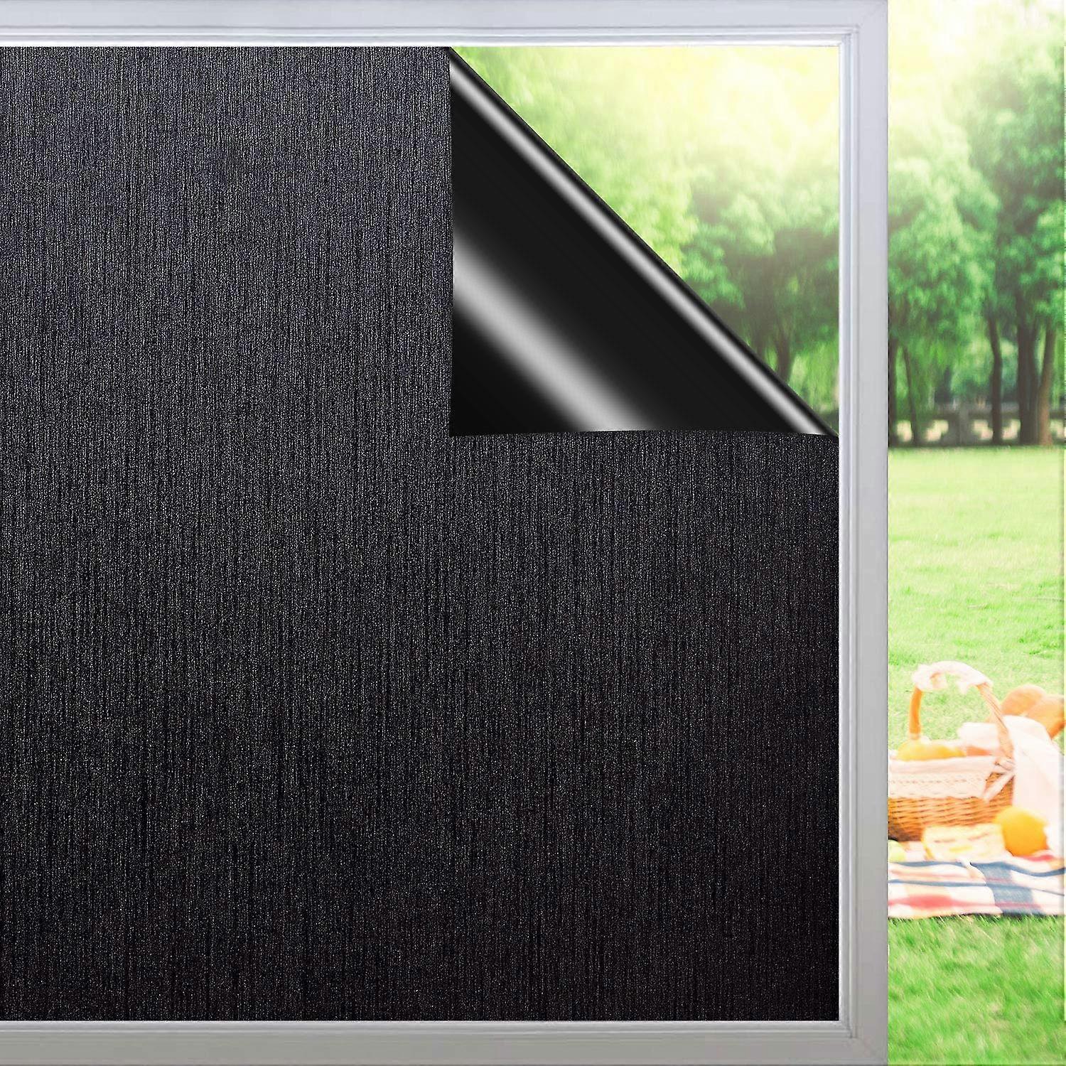 Blackout Window Film Privacy Frosted Film for Glass Windows 100% Light Blocking Insulation Film for Winter Black Opaque
