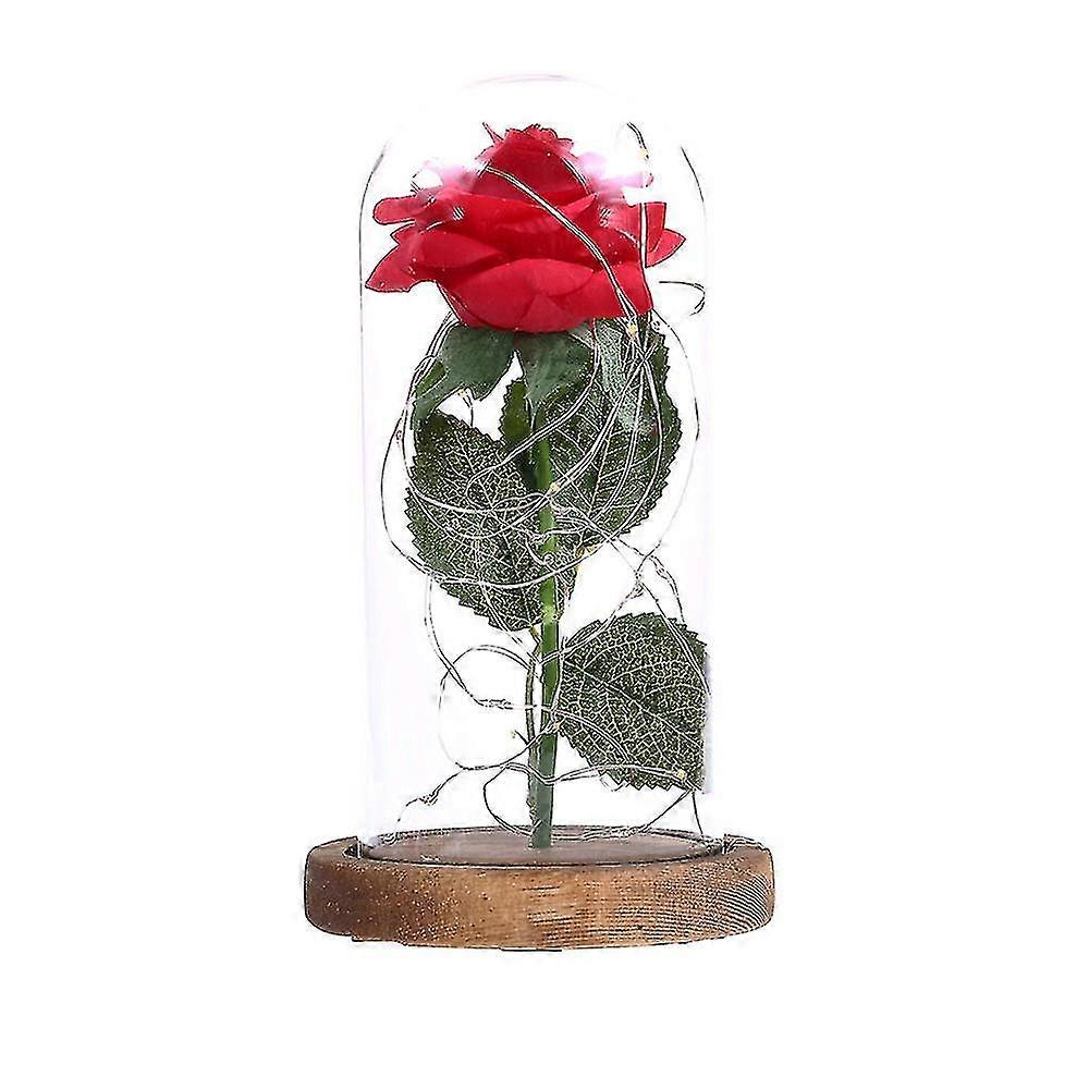 1 fiore di rosa 1 coperchio in vetro 1 base in legno 1 corda marrone chiaro