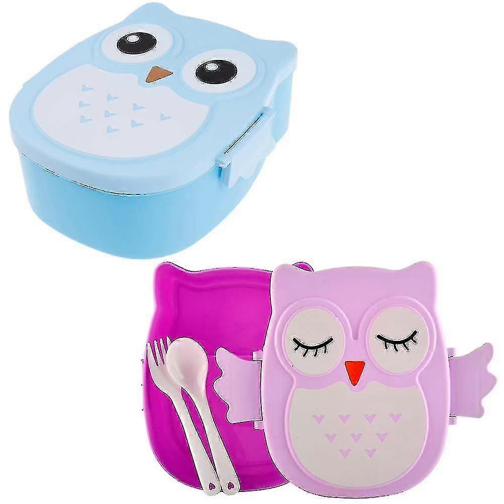 Lunch Box - Owl Storage Box Set Of 2 Reusable Cutlery Lunch Boxes Lunch Containers For Kids (includes Flatware)