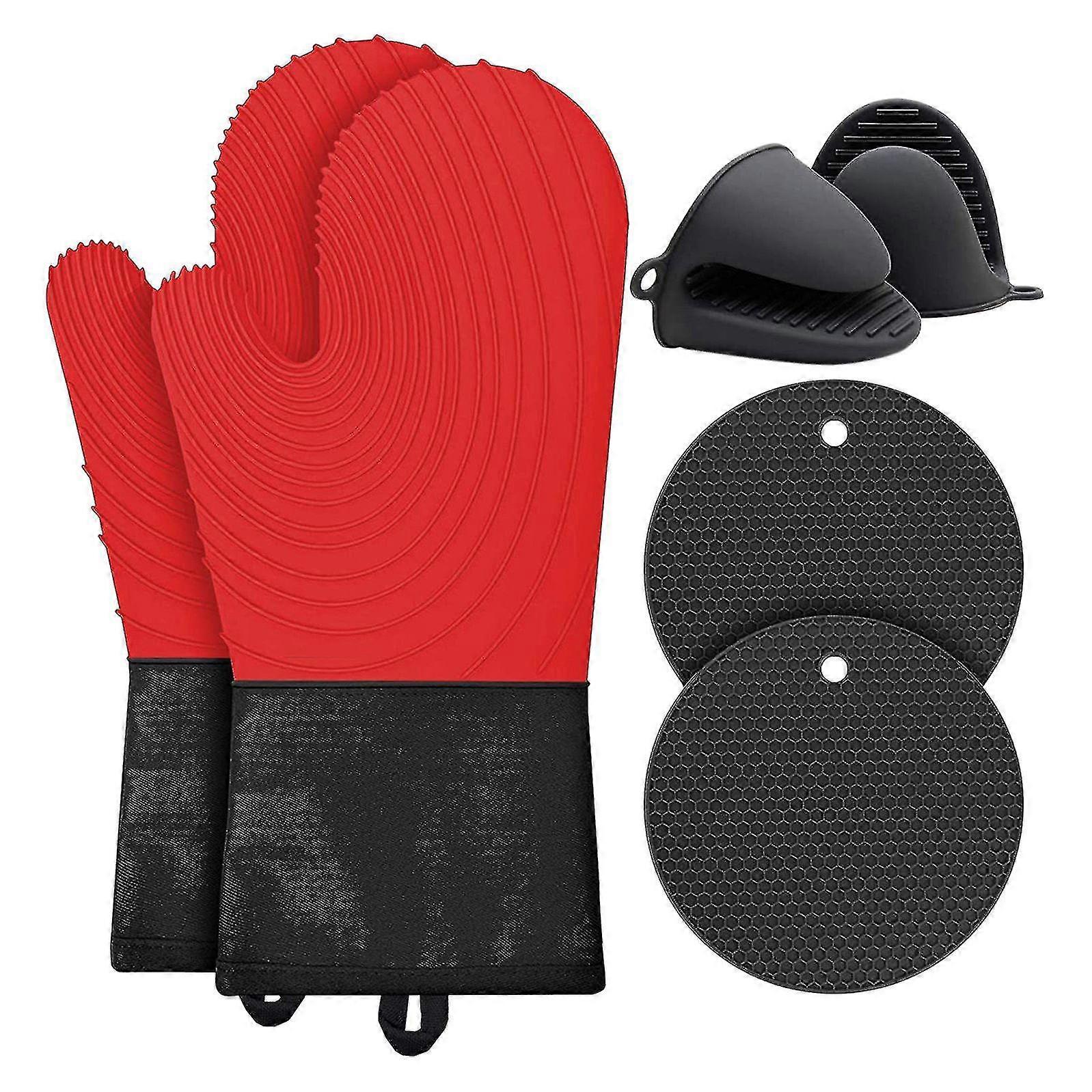 Silicone Heat Resistant Gloves+2 Cup Insulation Mats Red