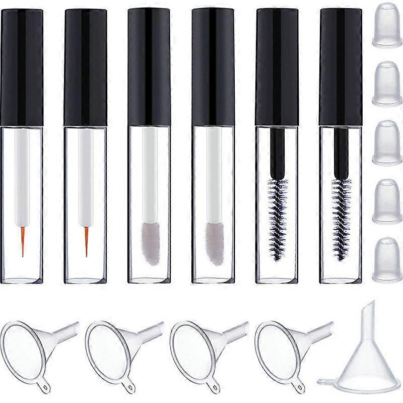Empty Mascara Tube Eyeliner Bottle Lip Gloss Tubes Vials Containers with Wands Brushes and Rubber Inserts, Funnels for Castor Oil (4 ML)
