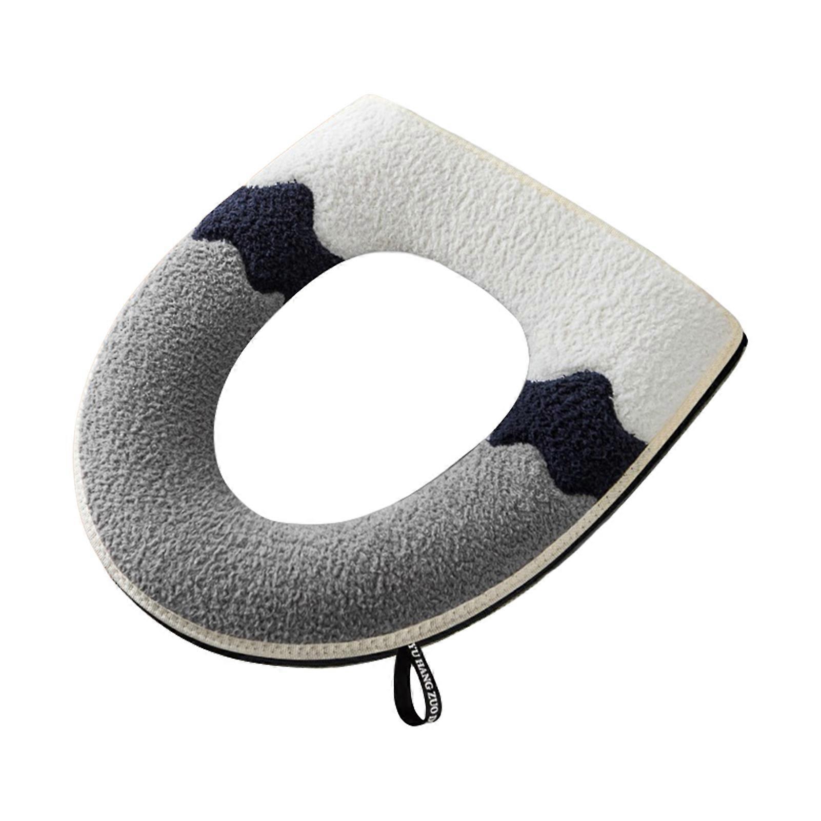 Toilet Seat Cover Ultra Soft Keep Warm Winter Color Matching Plush Zipper Closestool Mat with Handle for Hotel KAESI