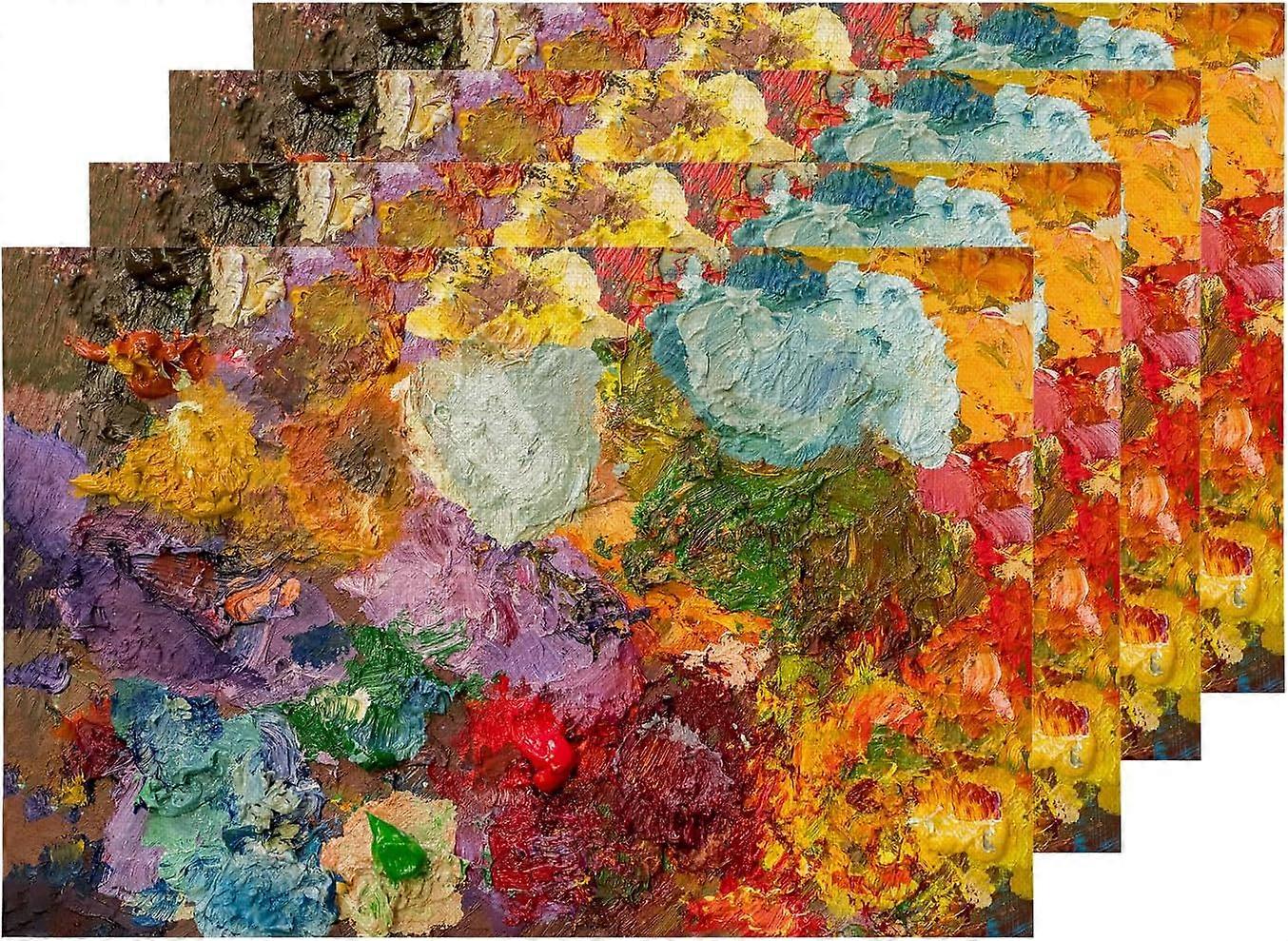 Colorful Abstract Paint Placemats, Multicolor Modern Artist Table Mat Linen Burlap Washable Double-Deck Heat Insulation for Dining Table Kitchen Table