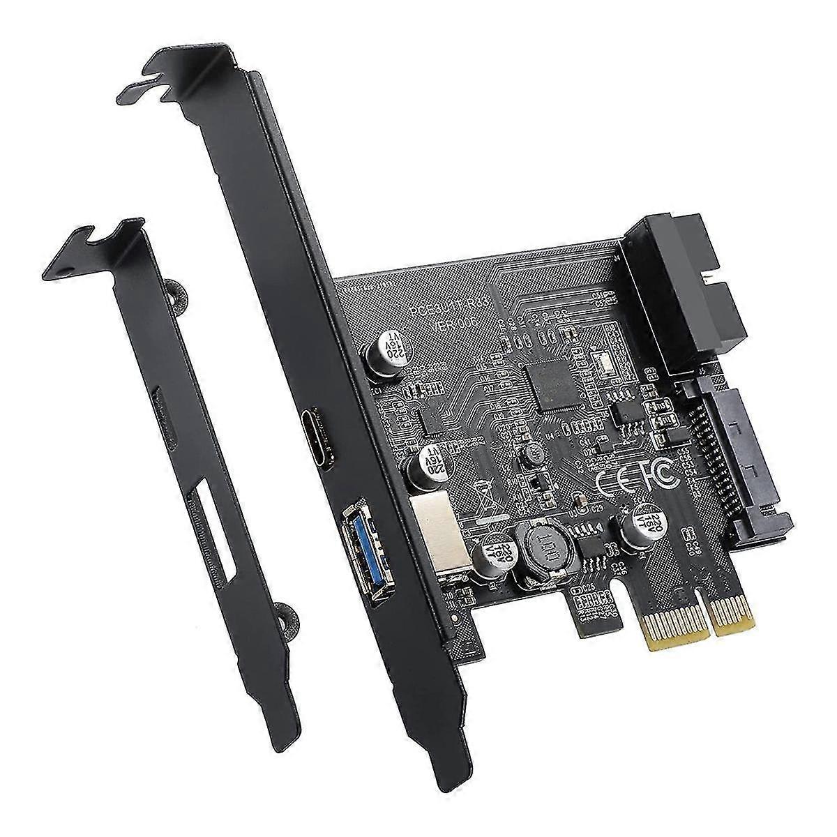 PCI-E 1X To USB 3.2 Gen1 USB3.2 Type-C Front Adapter Card 2 Ports (Type C+ Type A) Expansion Card