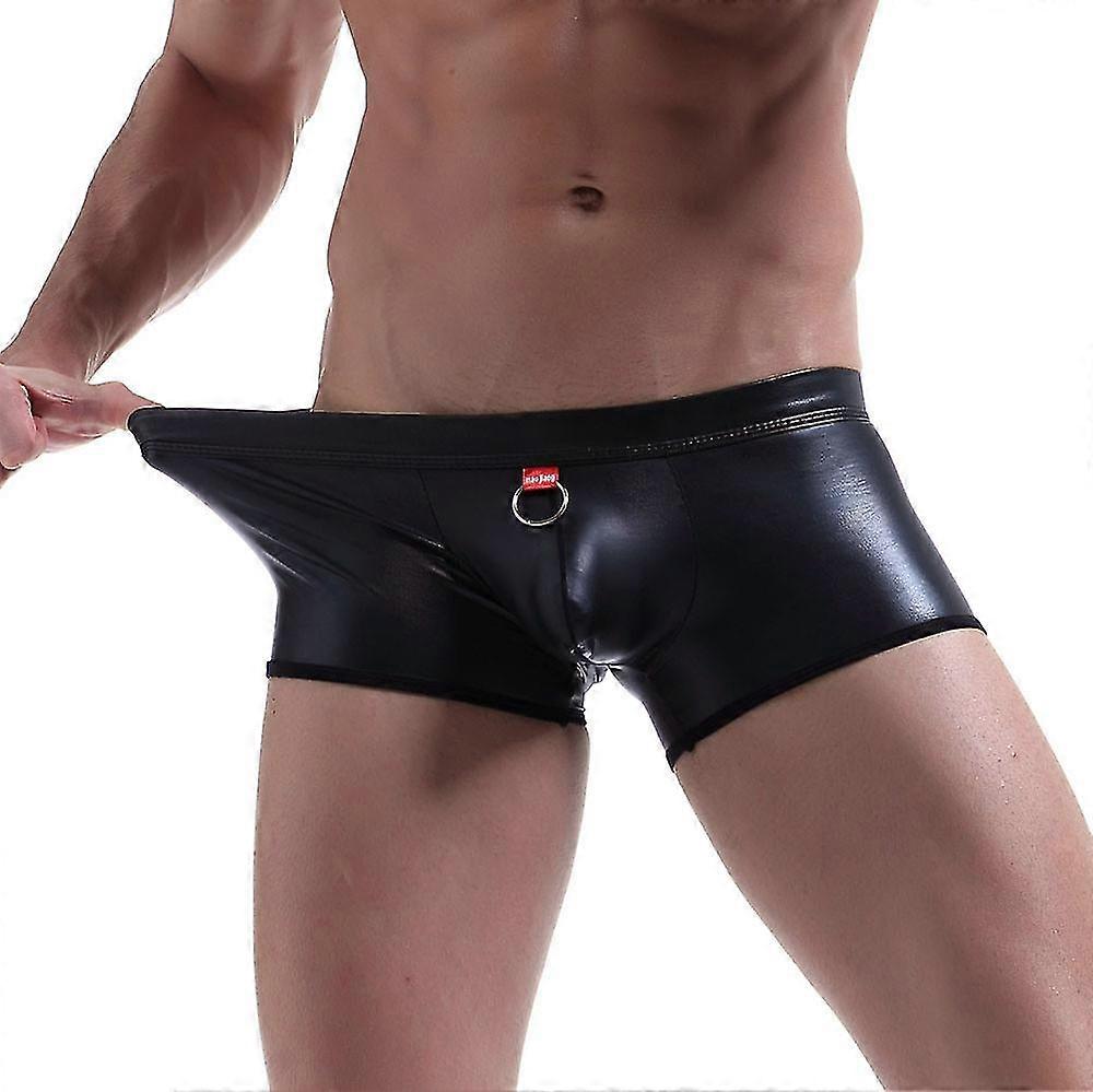 Mens Underwear Imitation Leather Rings Lacquer Plain Pants Underpants