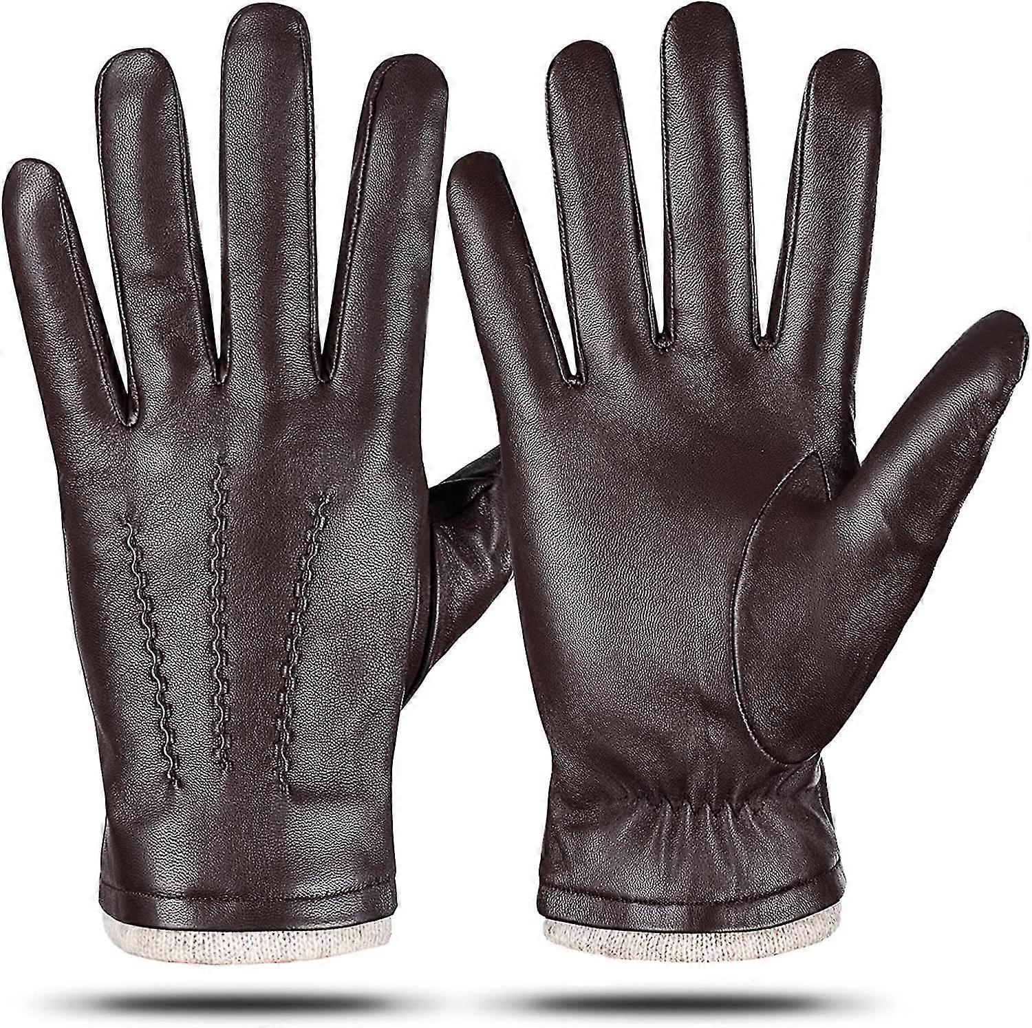 Winter Genuine Sheepskin Leather Gloves For Men. Warm Touchscreen Texting