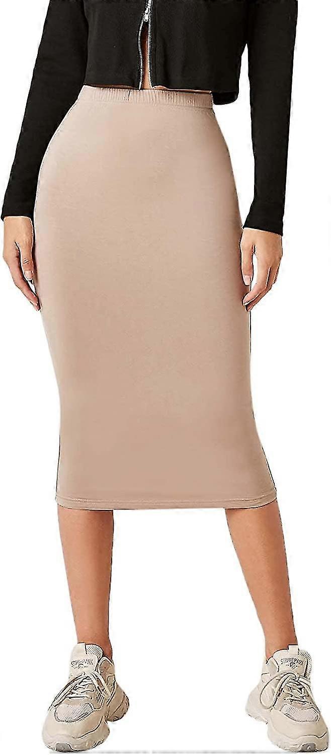 Dames Basic Solid Stretch High Waist Bodycon Midi Kokerrok S-2XL Y