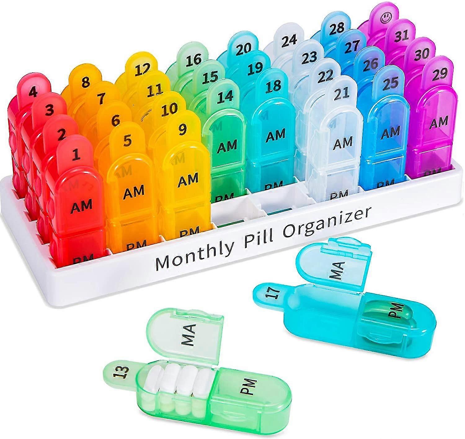 Monthly Pill Organizer 2 Times A Day, 30 Day Pill Box Organizer Am Pm, Daily Pill