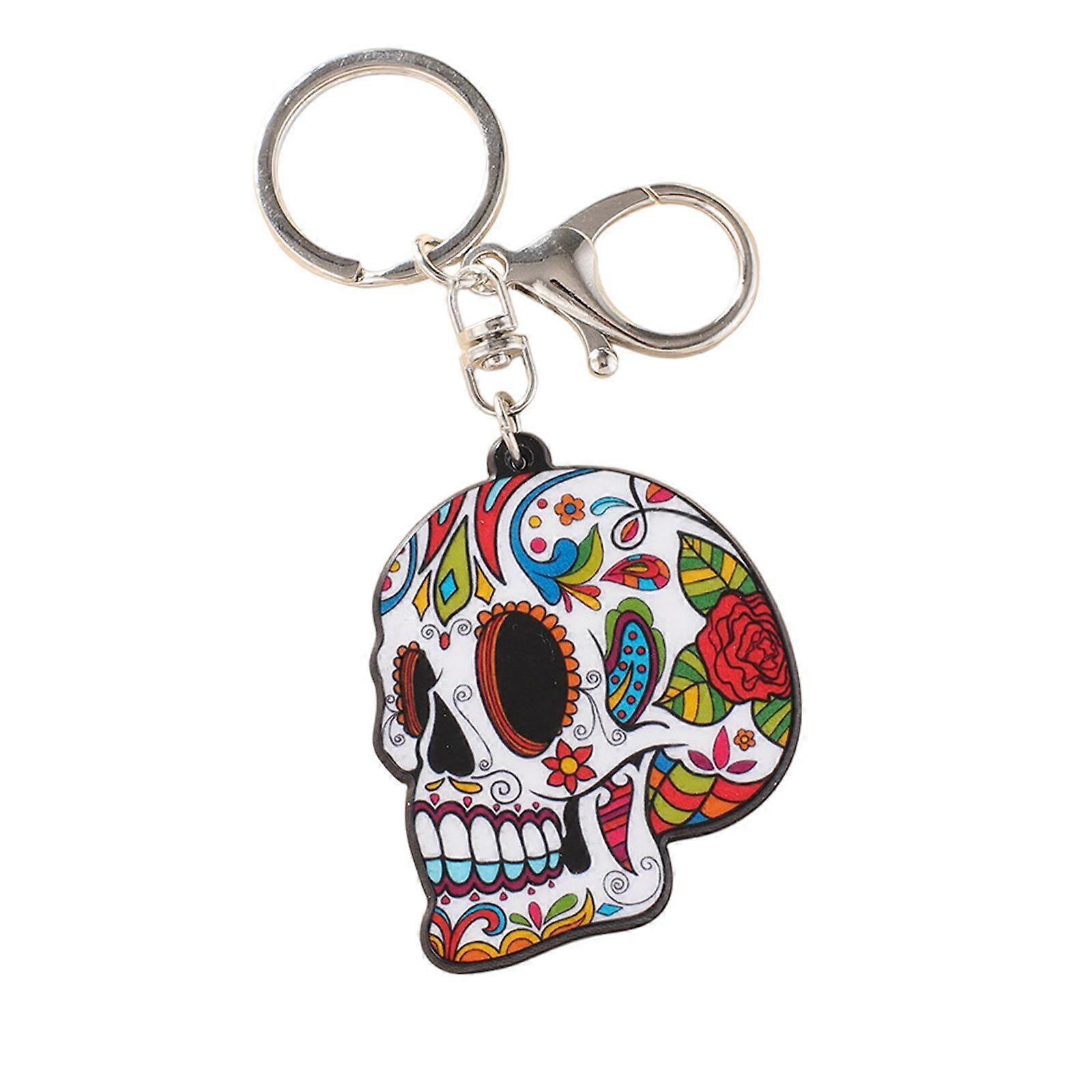 Skull Head Keychain Key Fob Acrylic Backpack Decor Charm Punk Style Keychain Pink Hat