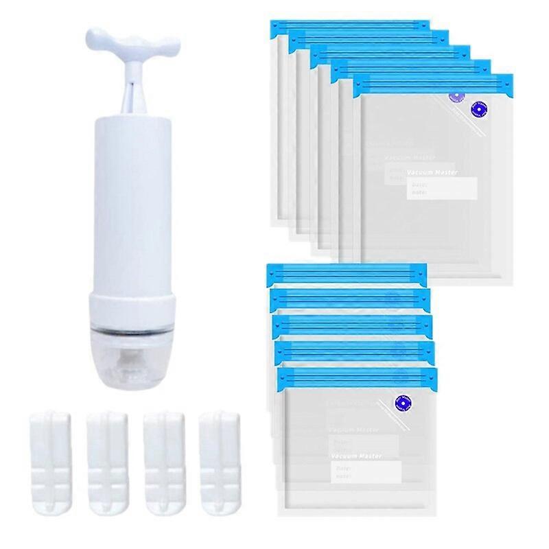 Sous Vide-poser 15-pakning gjenbrukbar elektrisk vakuummatoppbevaring Lagre forseglingskomfyr med 1 håndpumpe, 2-størrelse forseglet pose, 4 klips