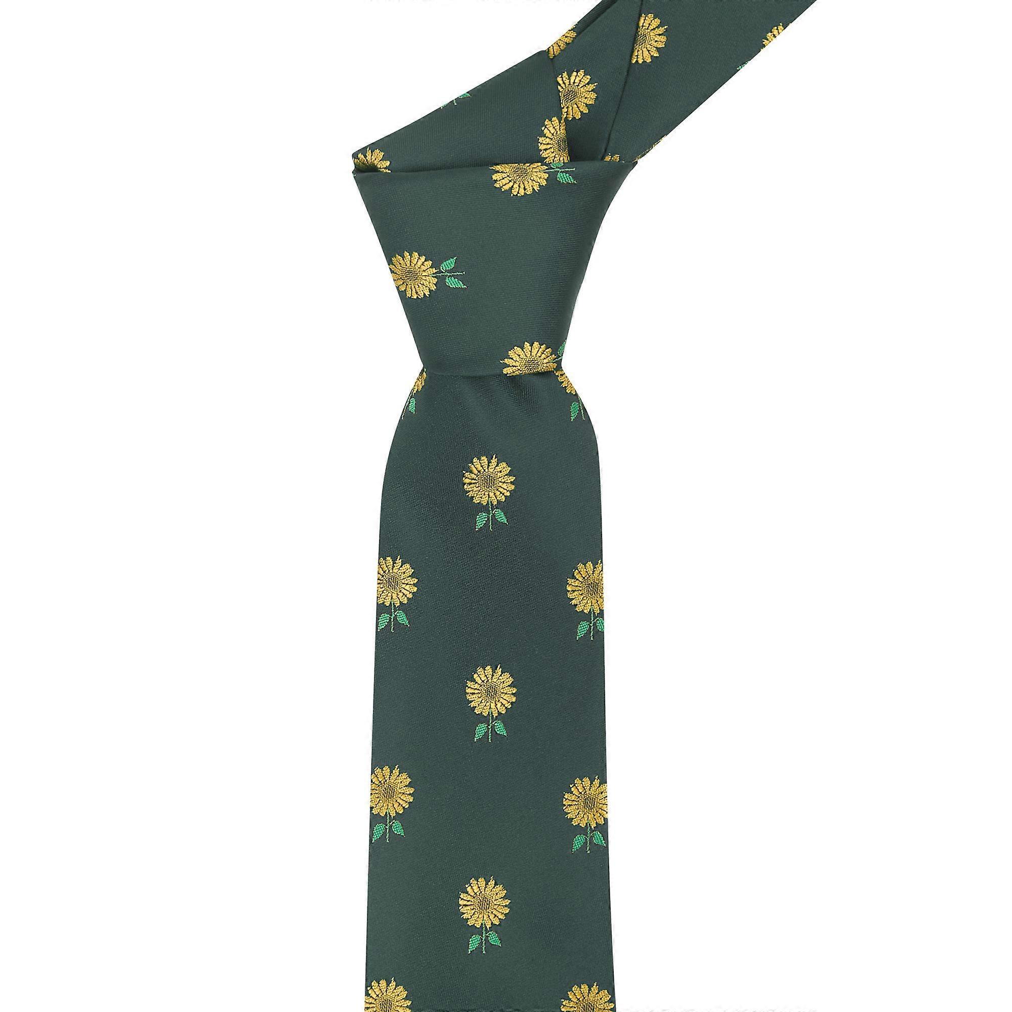 Dark Green Sunflower Embroidered Tie