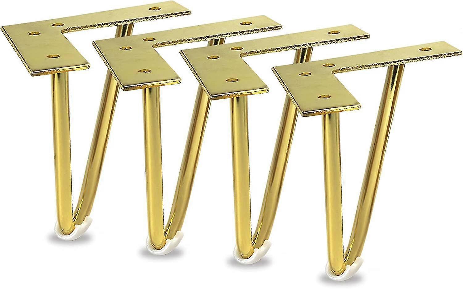 Sett med 4 15cm gull metall møbler ben, solid hårnål ben