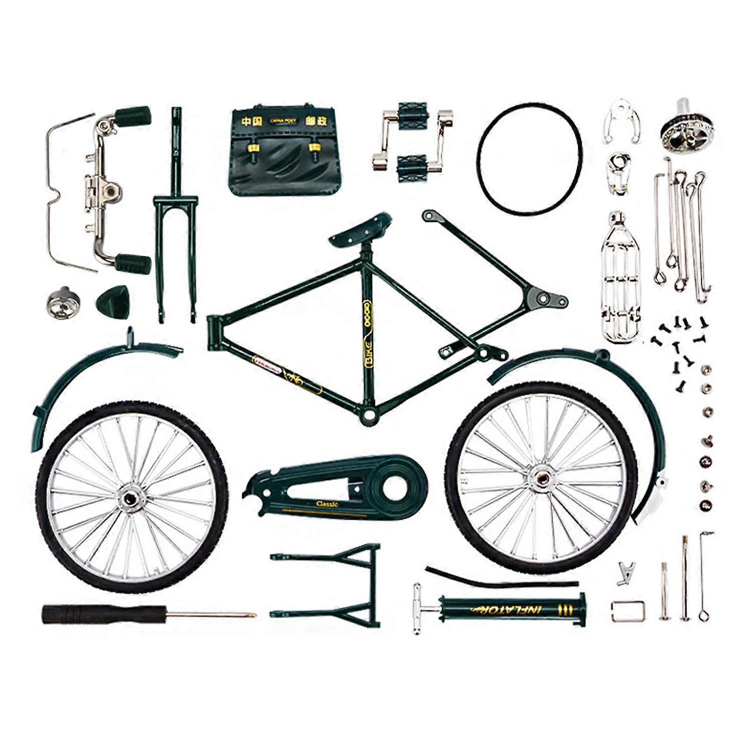 Bicycle Model with Pump Movable Pedal And Wheels DIY Assembled Model Toy Ornament 1:32 Scale