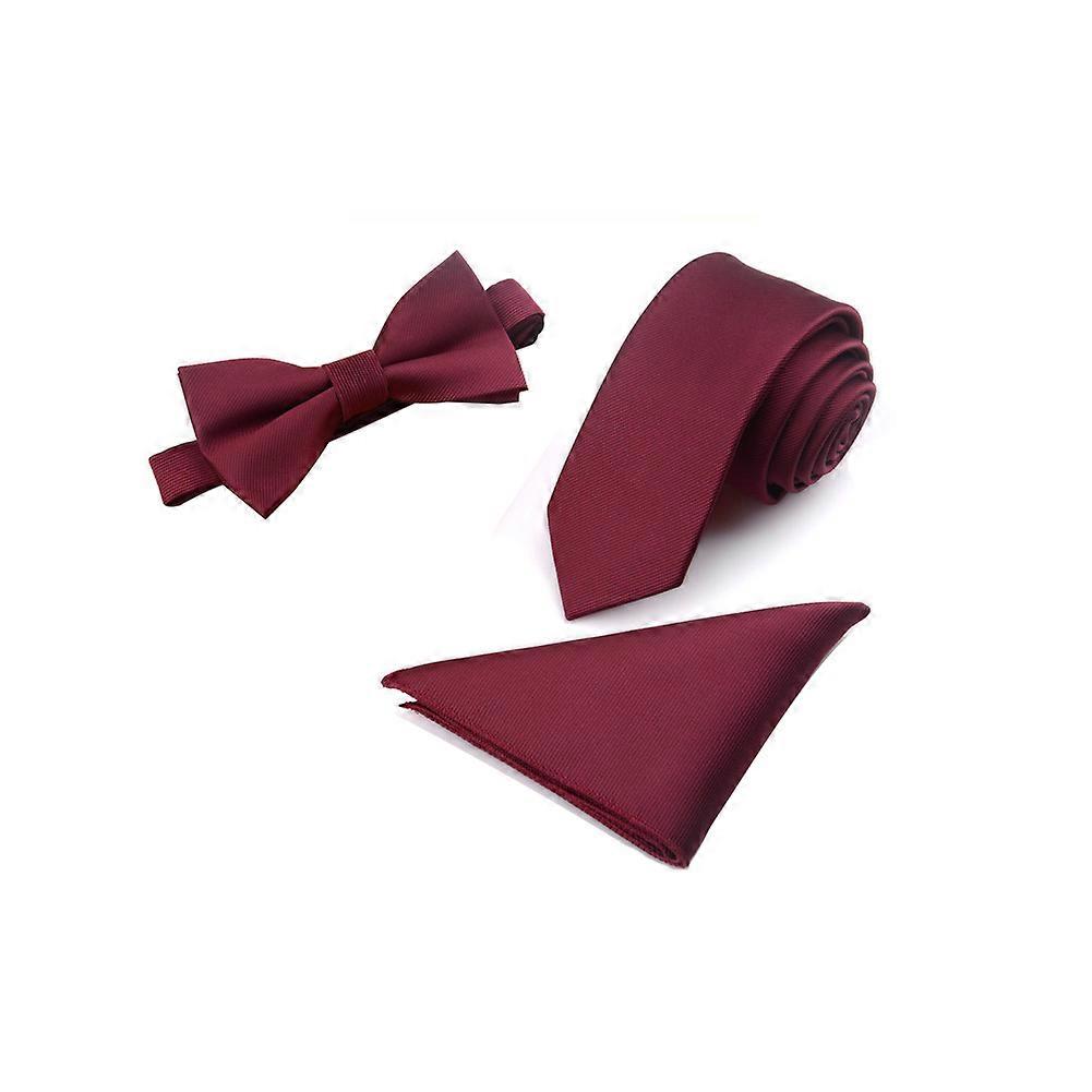 3 Pcs/Set Men Slim Tie Set Bow Tie Pocket Square Handkerchief + Bowtie + Necktie Kit Men