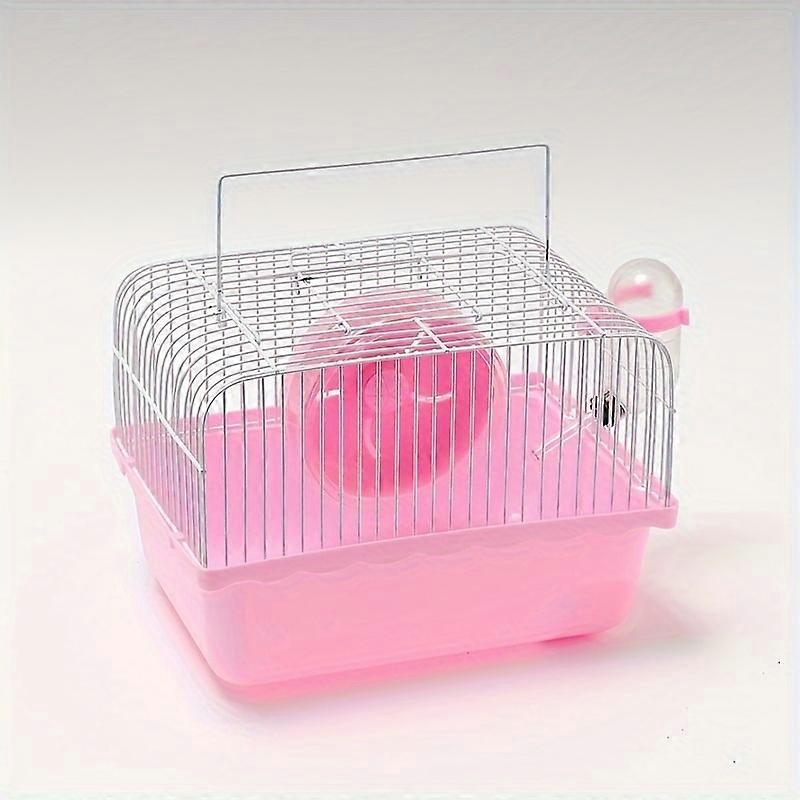 Compact Hamster Haven - Stylish Portable Cage with Carrying Handle, Complete with Assorted Colors, Water Bottle & Food Dish, Perfect Safe Travel Carri