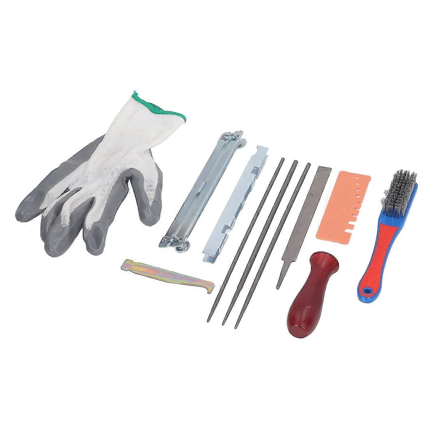 Chainsaw Sharpener File Kit - 12Pcs Set with Round Files, Wood Handle and Tool Pouch