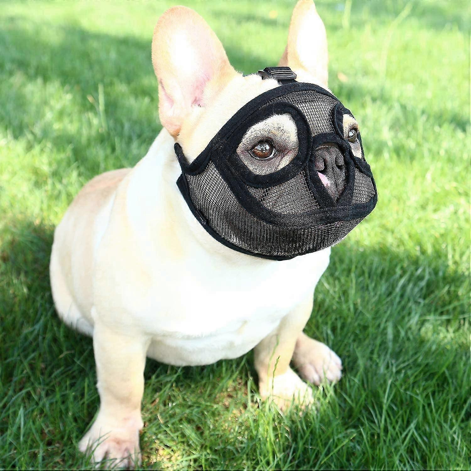 Dog Muzzle With Short Snout Adjustable Breathable Mesh Muzzle For English French Bulldogs Anti-bite Chewing