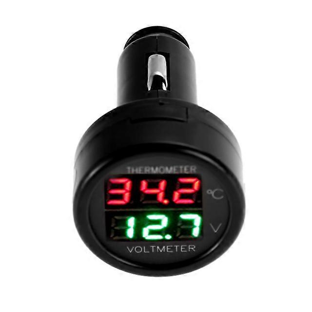 12V 24V Digital Car Voltmeter Thermometer Cigarette Lighter Style 2 in 1 Battery Monitor Voltage Temperature Meter