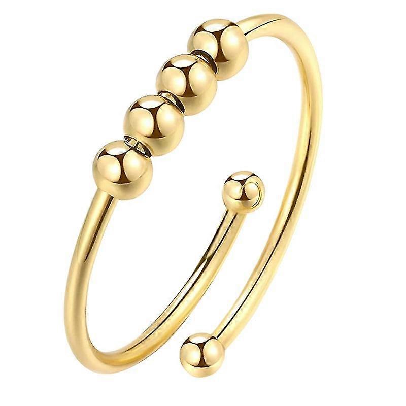 Stainless Steel Double Layer Rotatable Round Bead Ring Anxiety Relief Open Ring