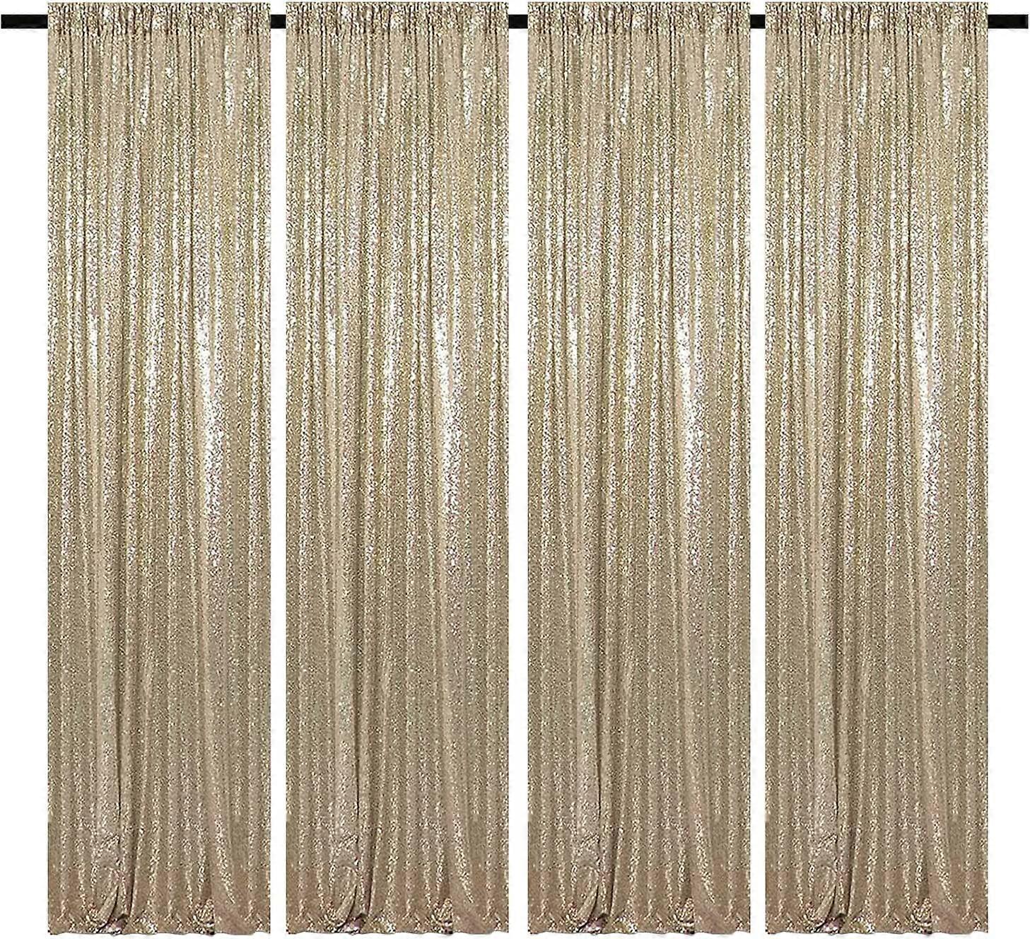 TCBESTO Champagne Gold Sequin Backdrop Curtain 2FT x 8FT 4 Panels Champagne Sparkly Curtains Backdrop Glitter Photography Background Backdrop Fabric S
