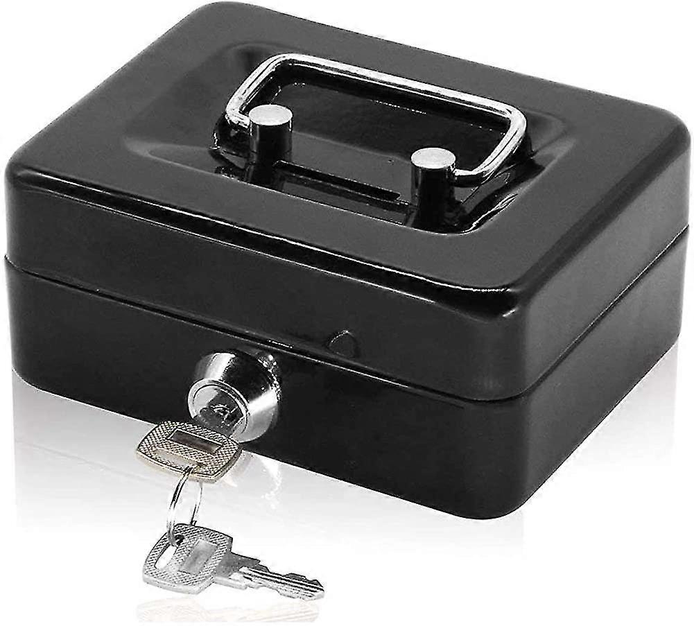 Cash Box With Key Lock, Double Layer Metal Portable Money Box And 2 Keys-MXBC