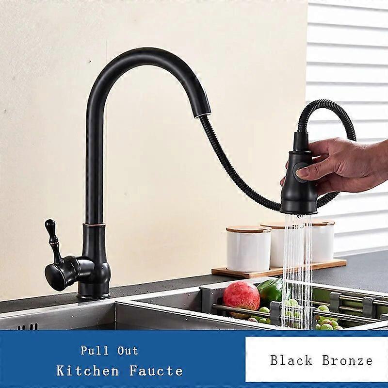 Deck Mounted Silver Kitchen Pull Out Faucet Sprayer Single Faucet 360 Rotating Kitchen Sink Hot And Cold Mixer Water Tap