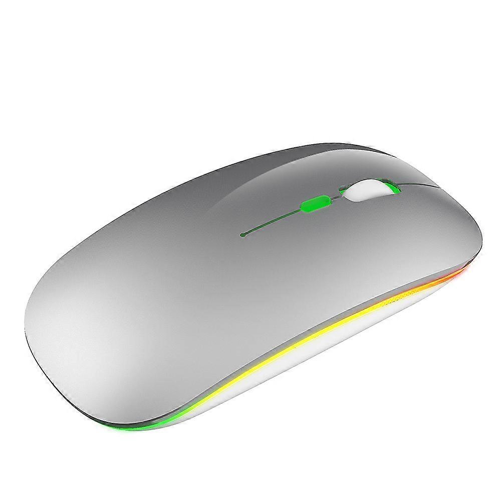 2.4GHz RGB Luminous Wireless Computer Mouse Silent Rechargeable Ultrathin Mouse for Home Office (Silver)
