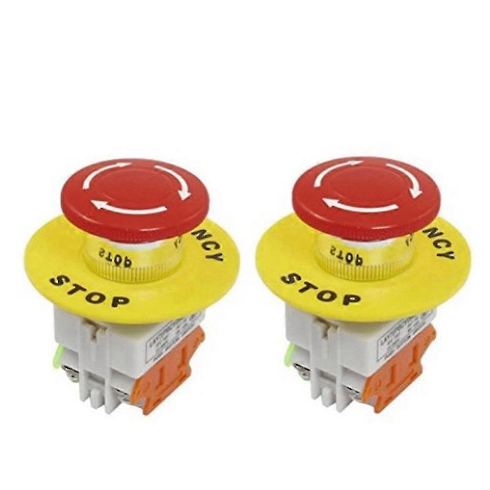 2pcs 22mm Compact Push Button Red Mushroom Stop Switch Emergency Easy Install