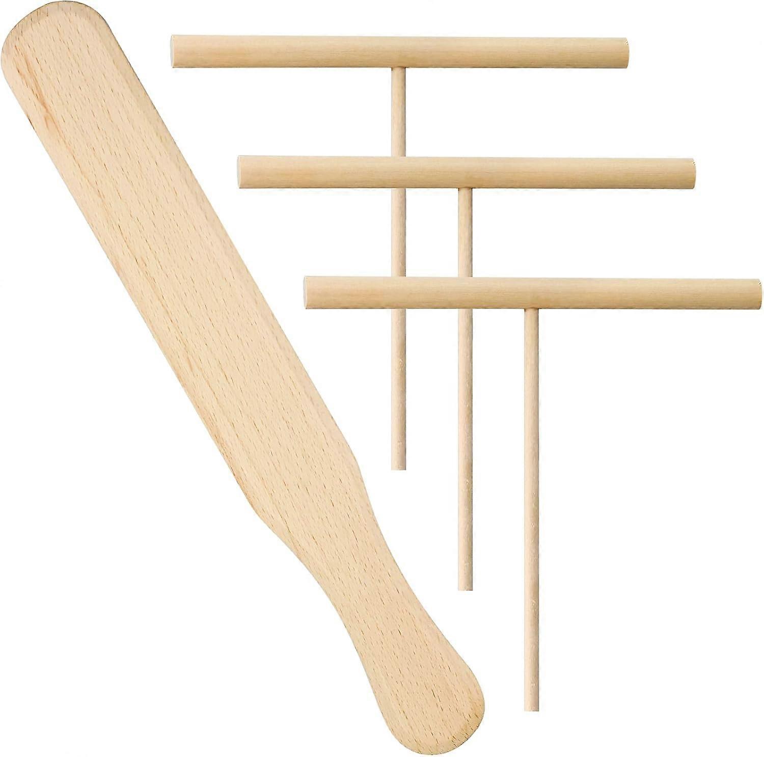 SetCrepes 1 Wooden Crepe Spatula and 3 Crepe Rake Crepe Spreader Crepe Spreader for Kitchen Utensils Pancake Maker Cooking Tool