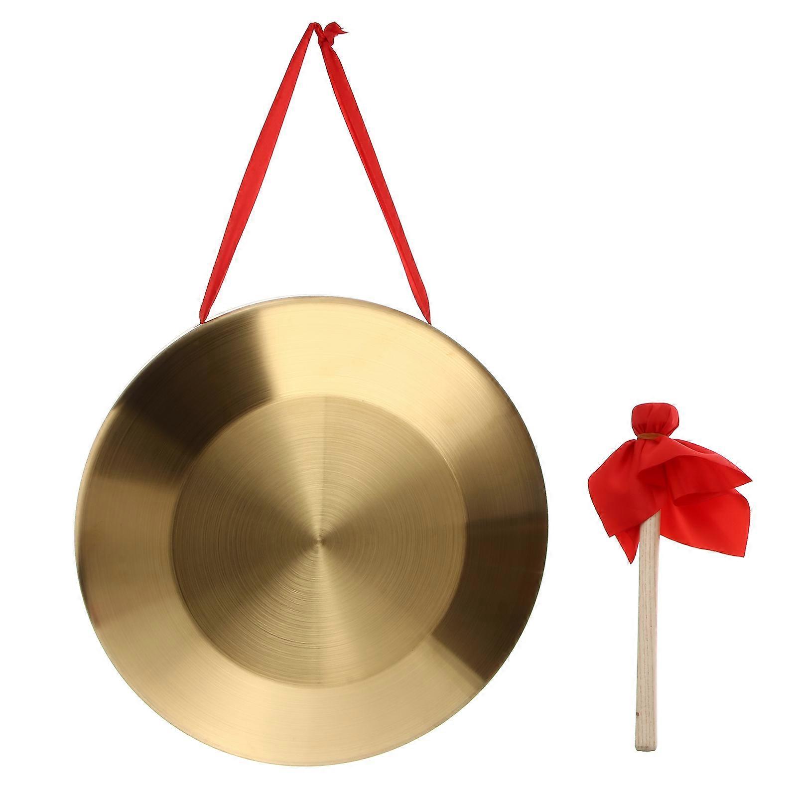 1 Set of Traditional Percussion Instrument Chinese Gong Hand Gong with Hammer (Red)