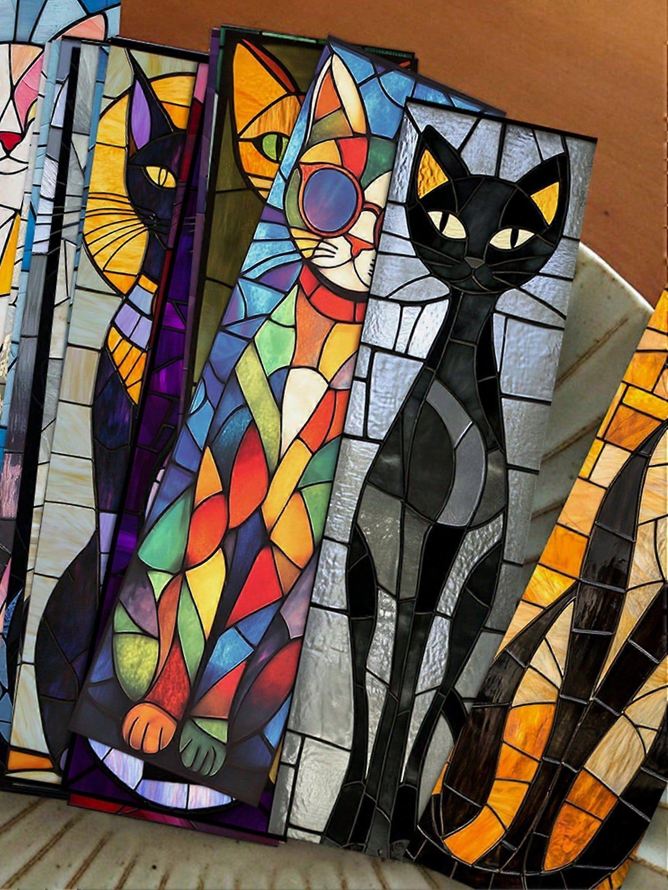 30pcs Gothic Colorful Cat Bookmarks, Suitable For Art Diary, Scrapbook Decor Paper Cards & Memo Notes