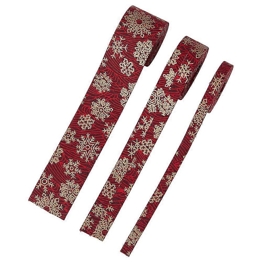 6M 3 Styles Christmas Double Face Printed Polyester Ribbons Garment Accessories Hot Stamping Snowflake Pattern Dark Red 3/8~1-5/ inch(10~40mm) 2m/styl