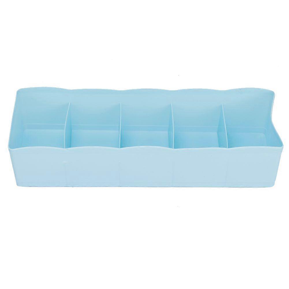 Drawer Organizer, Socks Storage Box, Plastic Drawer Organizer, Bra Underwear Cube Basket with 5 Grids ,26.7 x 8 x 6.8 cm (Blue)