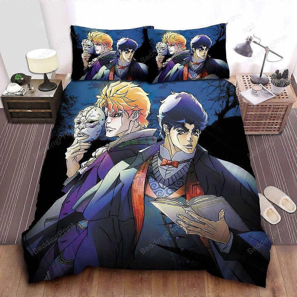 v202 Lençóis Jojo Bizarre Adventure Capa de Edredom Conjunto de Cama & FronhaConjunto de Cama de 3 Peças (1 Capa de Edredom + 2 Fronhas) y202