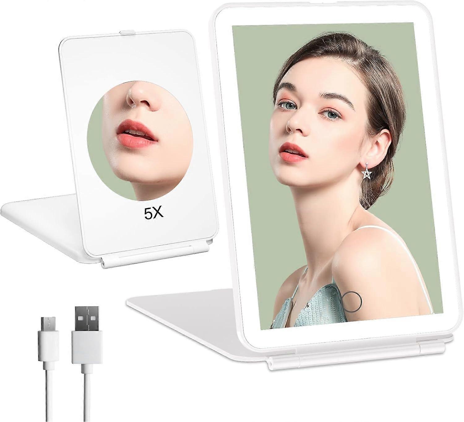 Rechargeable Makeup Mirror with 72 LED Lights, Compact and Portable Design for Travel, Adjustable Brightness and USB Rechargeable