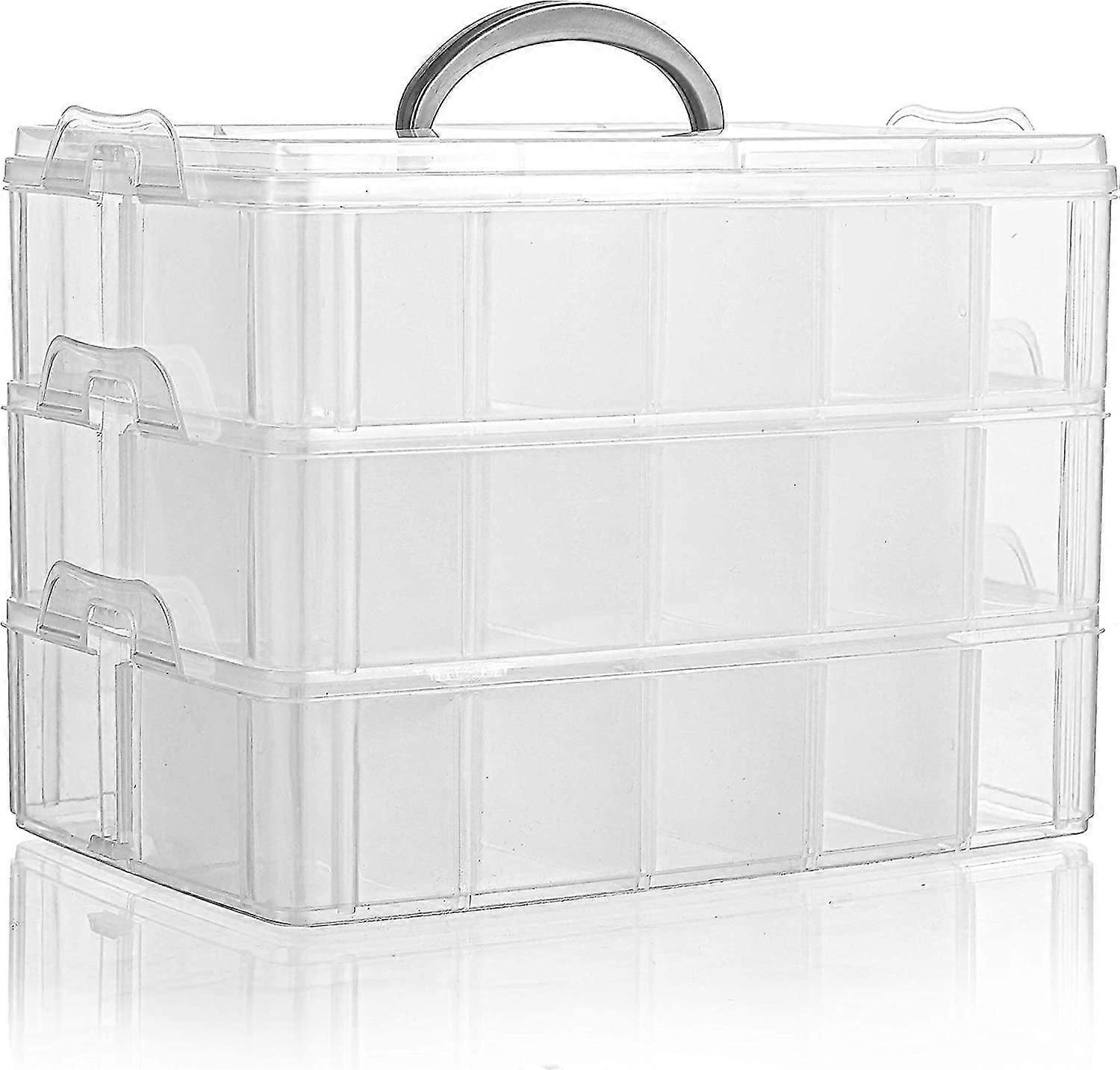3-tier Clear Staable Storage Container, Plastic Organizer Box With 30 Compartments(adjustable),for Organizing Arts And Crafts,washi Tapes,beads,kids