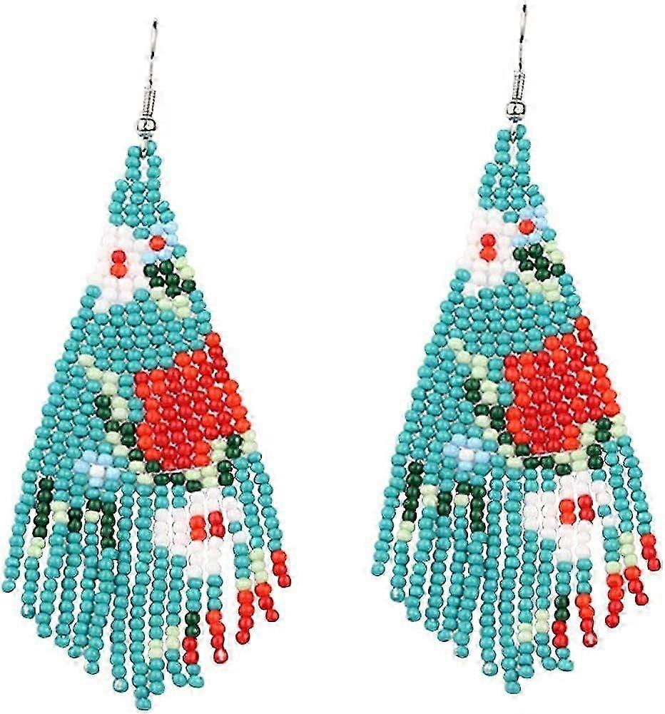 Heyone Long Beaded Dangle Earrings \\u2013 Boho Native Handmade Seed Bead Tassel Earrings for Women and Girls, Bohemian Large Statement Beaded Drop Fr