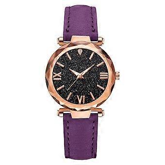 Women Analog Glitter Dial Quartz Watch Casual PU Leather Strap Wristwatch (Purple)