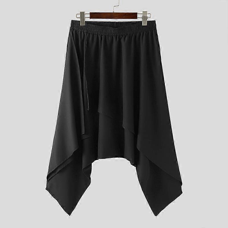 INCERUN Men Elastic Waist Solid Color Drop Crotch Pants Long Trousers