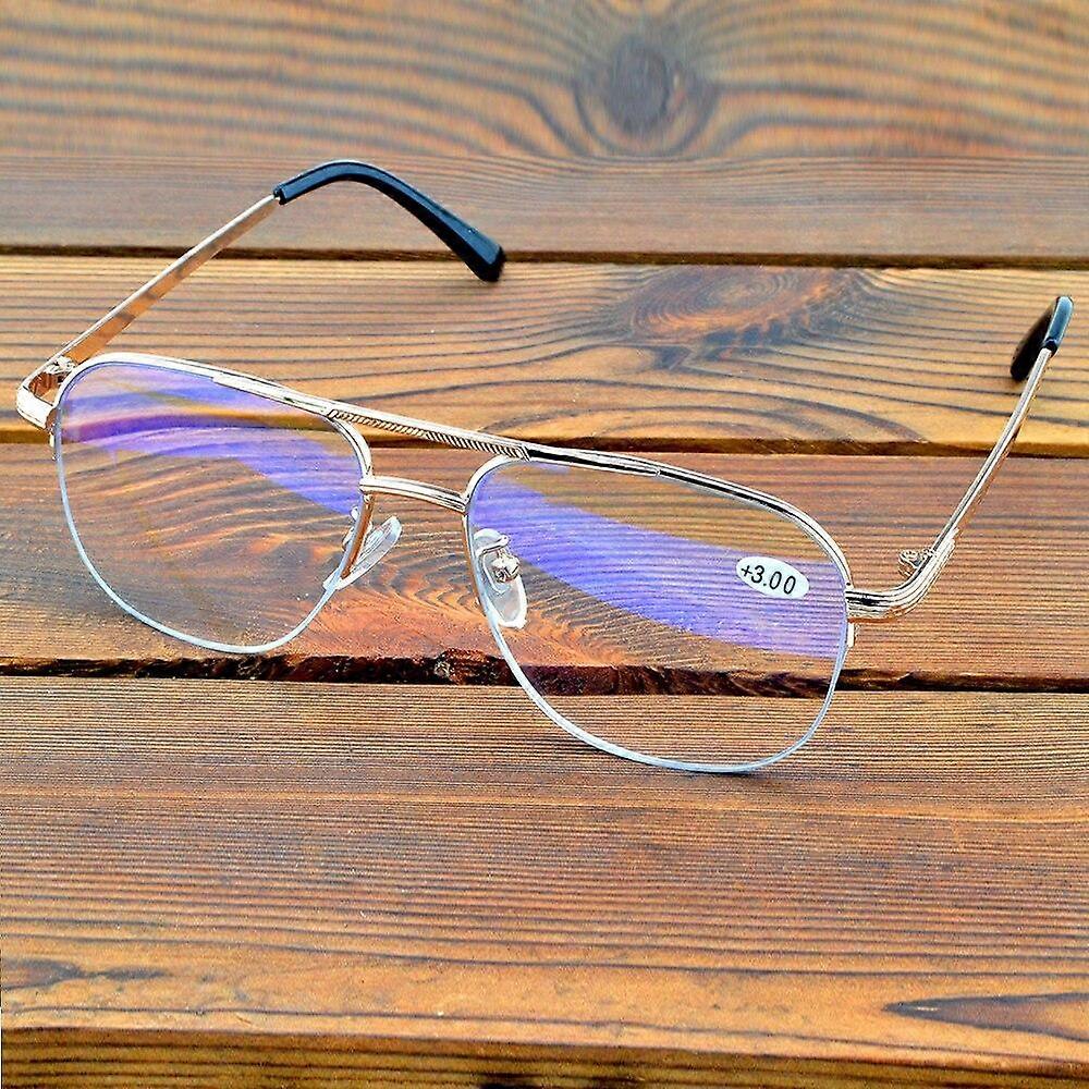 Oversized Double Bridge Frame Half-rim Spectacles See Near N Far Progressive Multifocus Reading Glasses +0.75 To +4