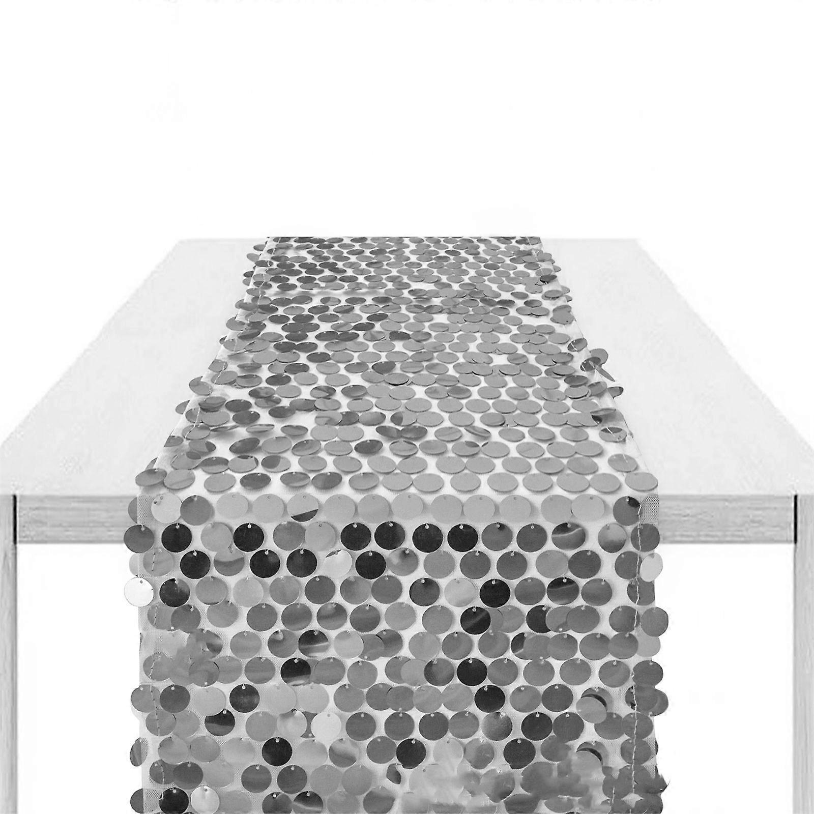 Holografik Payetli Parıltılı Polyester Masa Örtüsü Kutlama Etkinliği Düğün Doğum Günü Nişan Gümüş