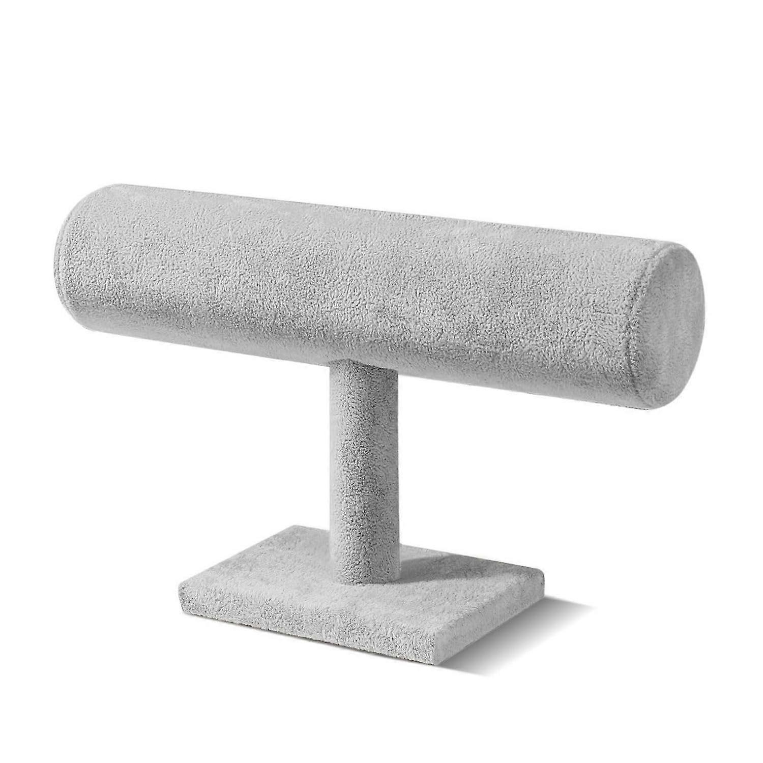 Velvet T-Bar Jewellery Stand Display Rack with Solid Base, Grey