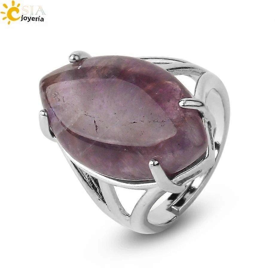 CSJA Crystal Ring for Women Men Adjustable Made with Semi-precious Stone Rose Quartz Lapis Lazuli Opal Turquoise Finger Ring Fashion Fitness Tracker