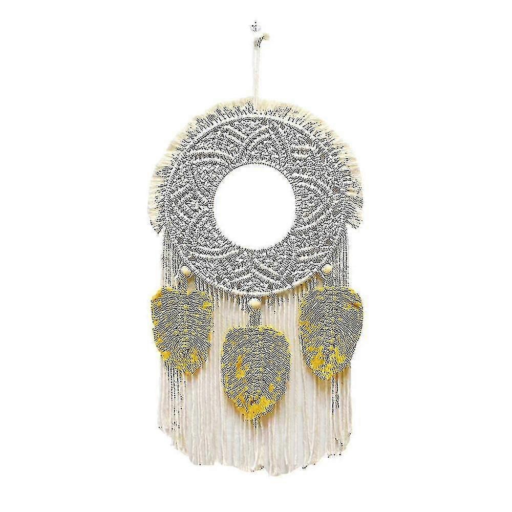 Macrame Feather Wall Hanging Boho Woven Tapestry - Beige&yellow