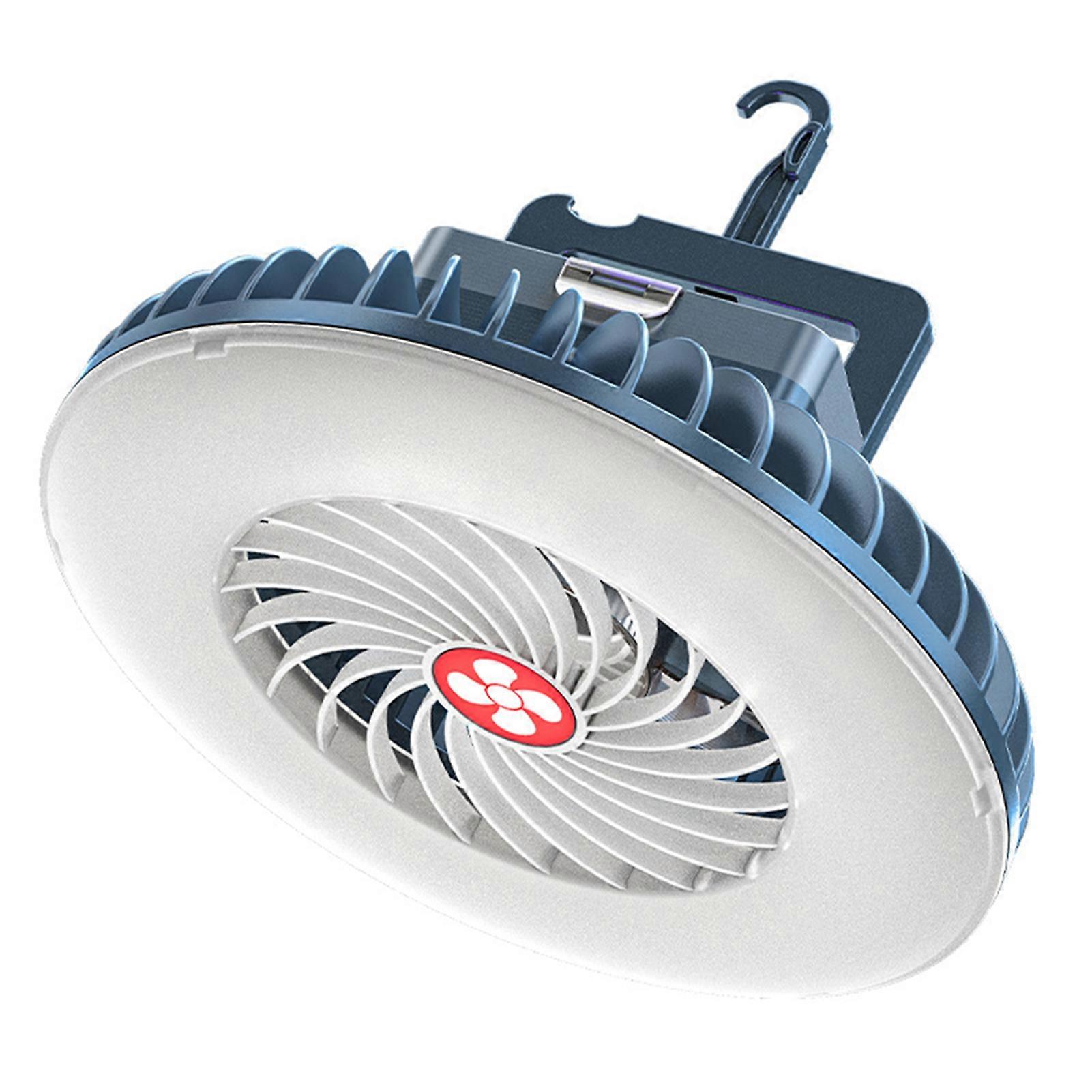 Portable Camping Fan LED Flashlight Mini Desktop Fan USB Rechargeable 2400mAh Batteries Powered Lamp Fan with Hook for Camping