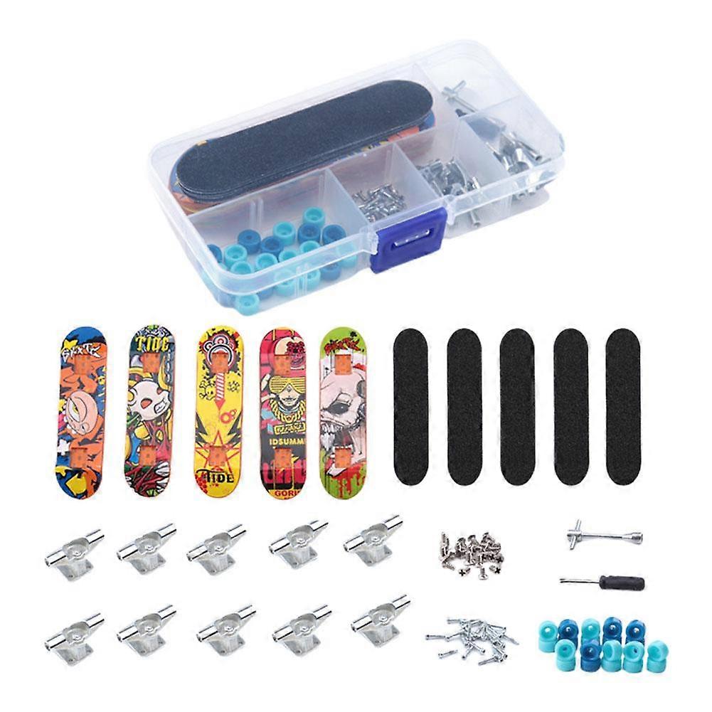 Mini Finger Skateboard Toys Set Diy Assembly Frosted Graffiti Patterns Cool With Color Double Rocker Toy Box