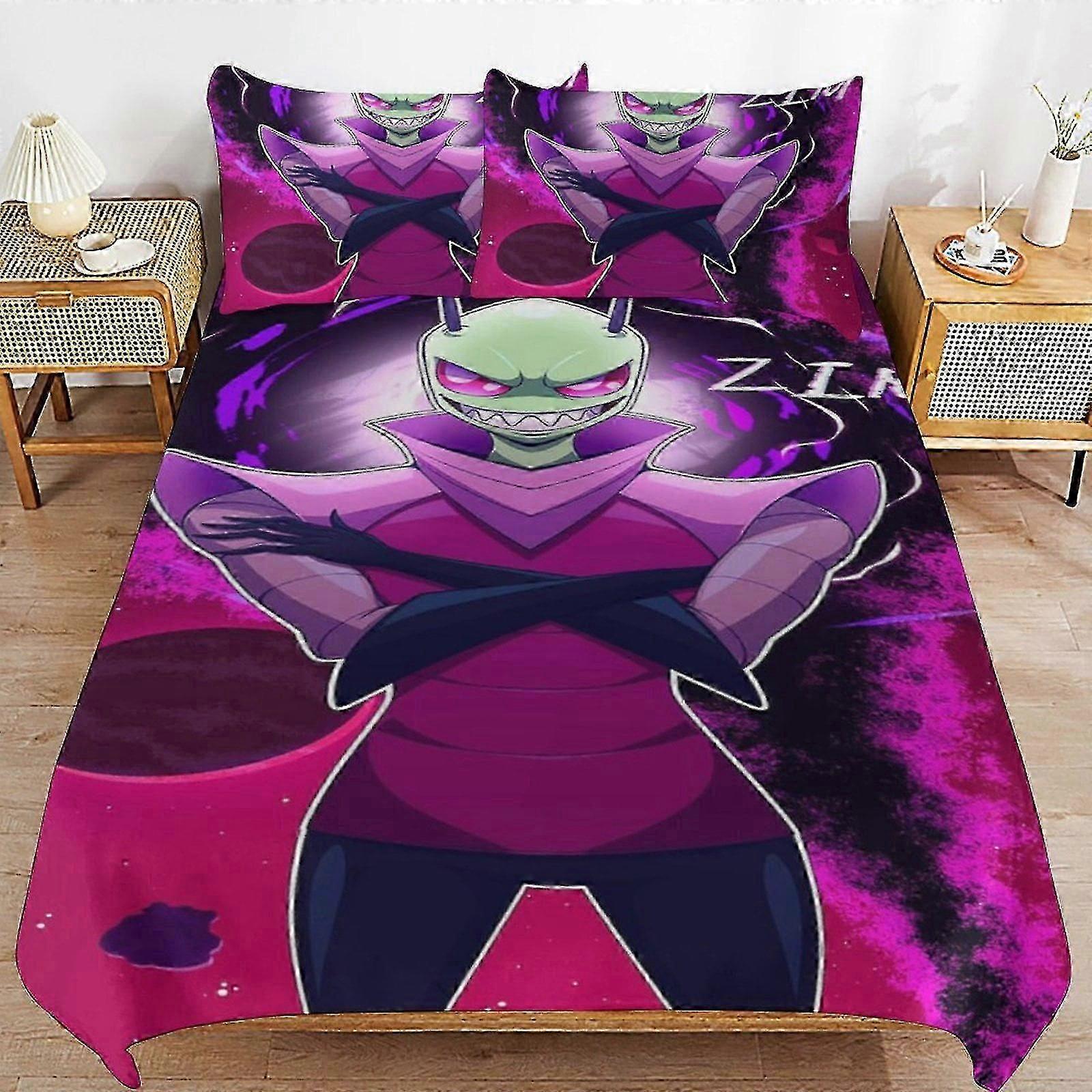 b1173 Lakan Invader Zim påslakan påslakan 3 delar sängkläder set 1 påslakan och 2 örngott lakan gb1173