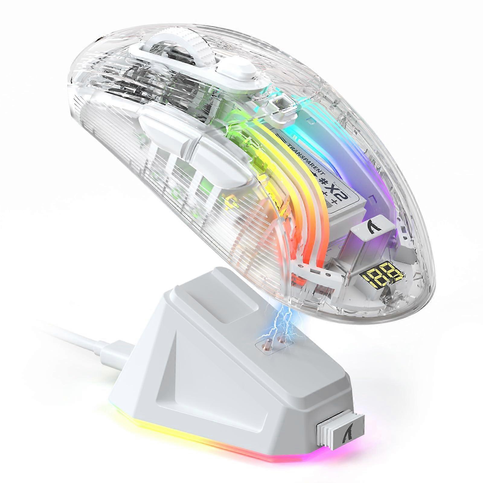 Pro Wireless RGB Noiseless Transparent Shell Gaming Mouse with PixArt 3212 4000 DPI for PC Gaming Win/MAC